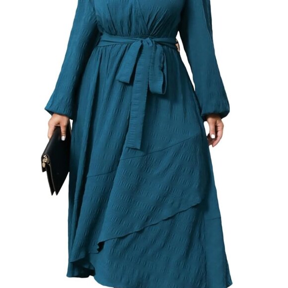 NWT CUPSHE Plus Size XXL V-Neck Long Sleeve Wrap Maxi Dress with Belt, Fall Casu - Picture 2 of 13